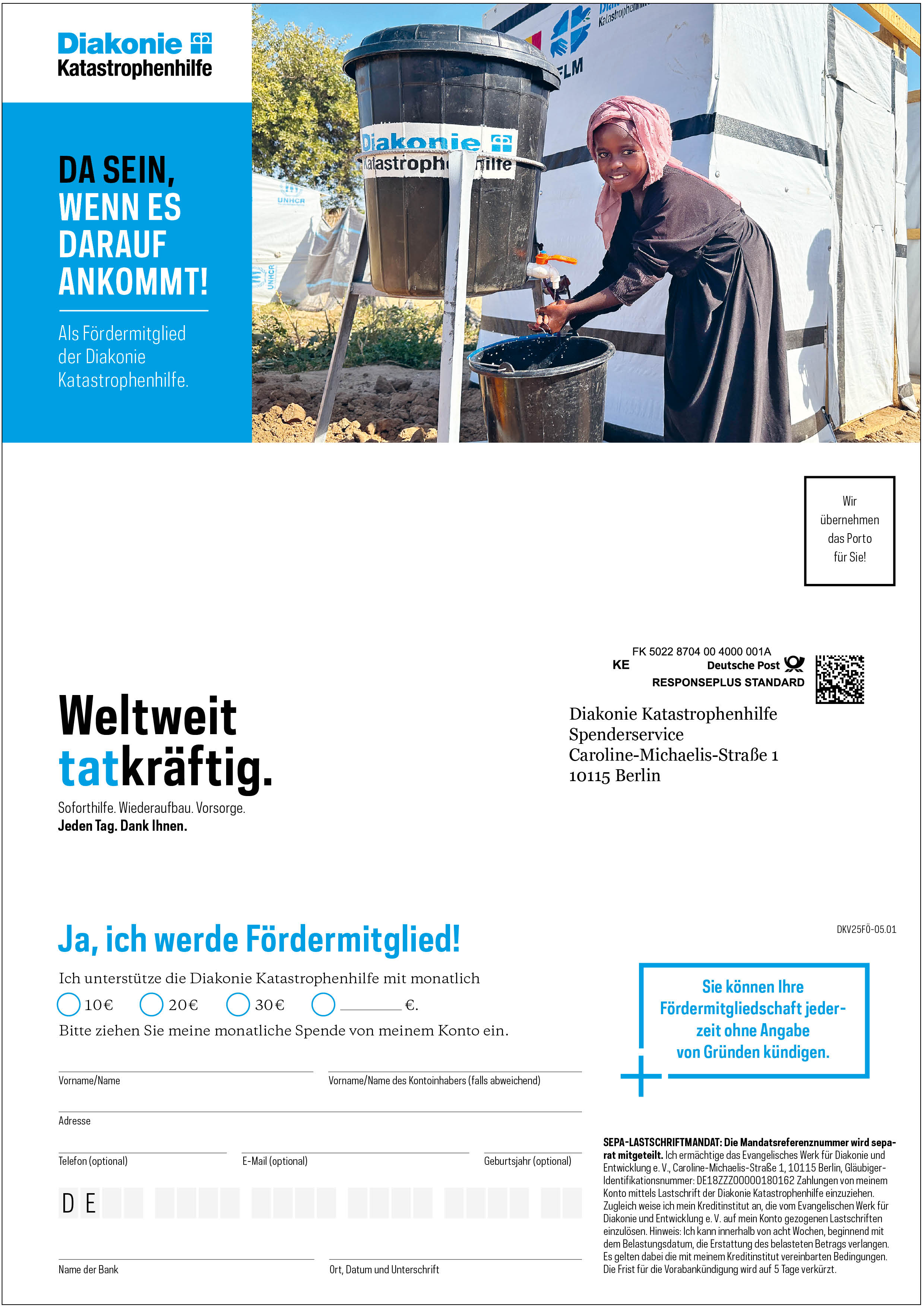 Selfmailer Fördermitglieder Diakonie Katastrophenhilfe